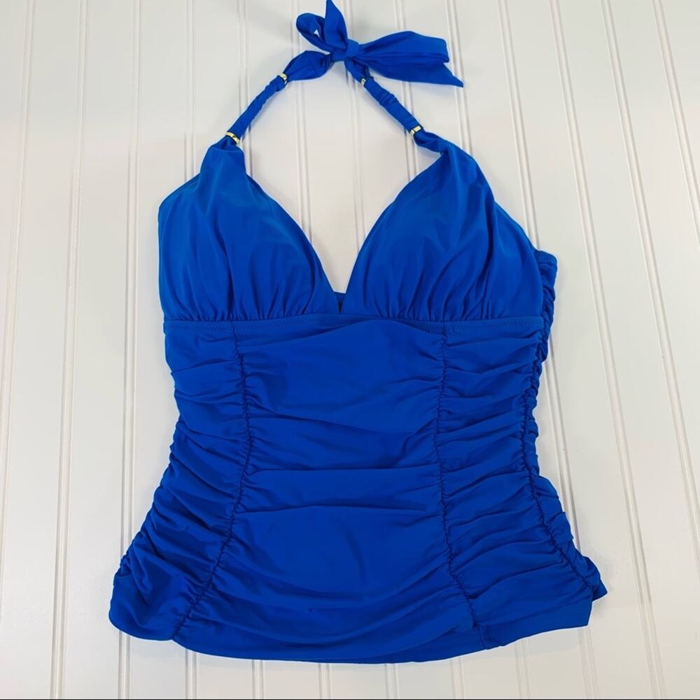 Lands’ End Cobalt Blue Ruched Halter Tankini Sz 6